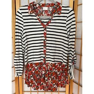Anthropologie Postmark Striped Floral Striped Top Medium